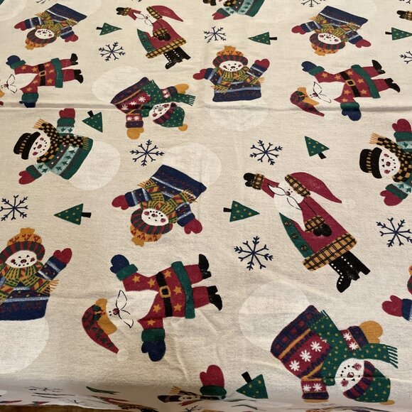 Vintage Christmas Holiday Tablecloth Rectangular 60X80" Snowman Santa Country - Picture 2 of 6